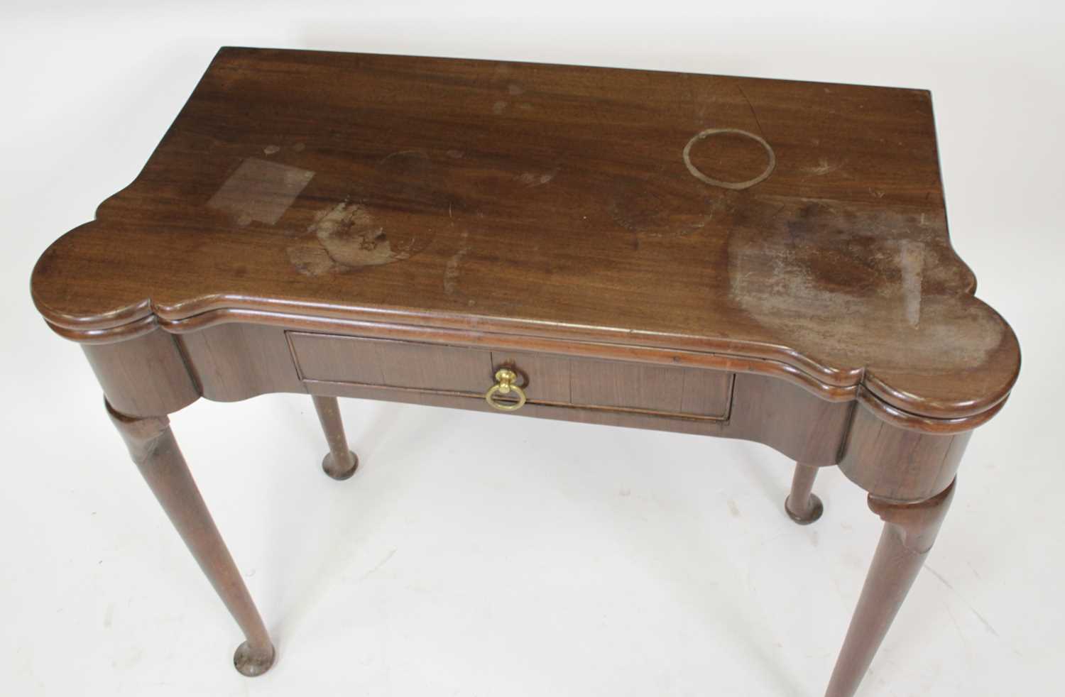 An early George III mahogany card table, the fold-over top with proud and dished corners, and - Image 2 of 14