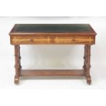 A Victorian walnut two drawer writing table, having a gilt tooled leather inset writing surface, the