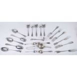A harlequin collection of 18th century and later flatware, comprising a set of six table forks in
