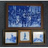 A Nederlande Keramische Industrie blue and white six tile mural, 20th century, after Rembrandt, 'The