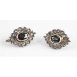 A pair of George III sapphire and diamond ear clips, with later fittings, each as an oval cut