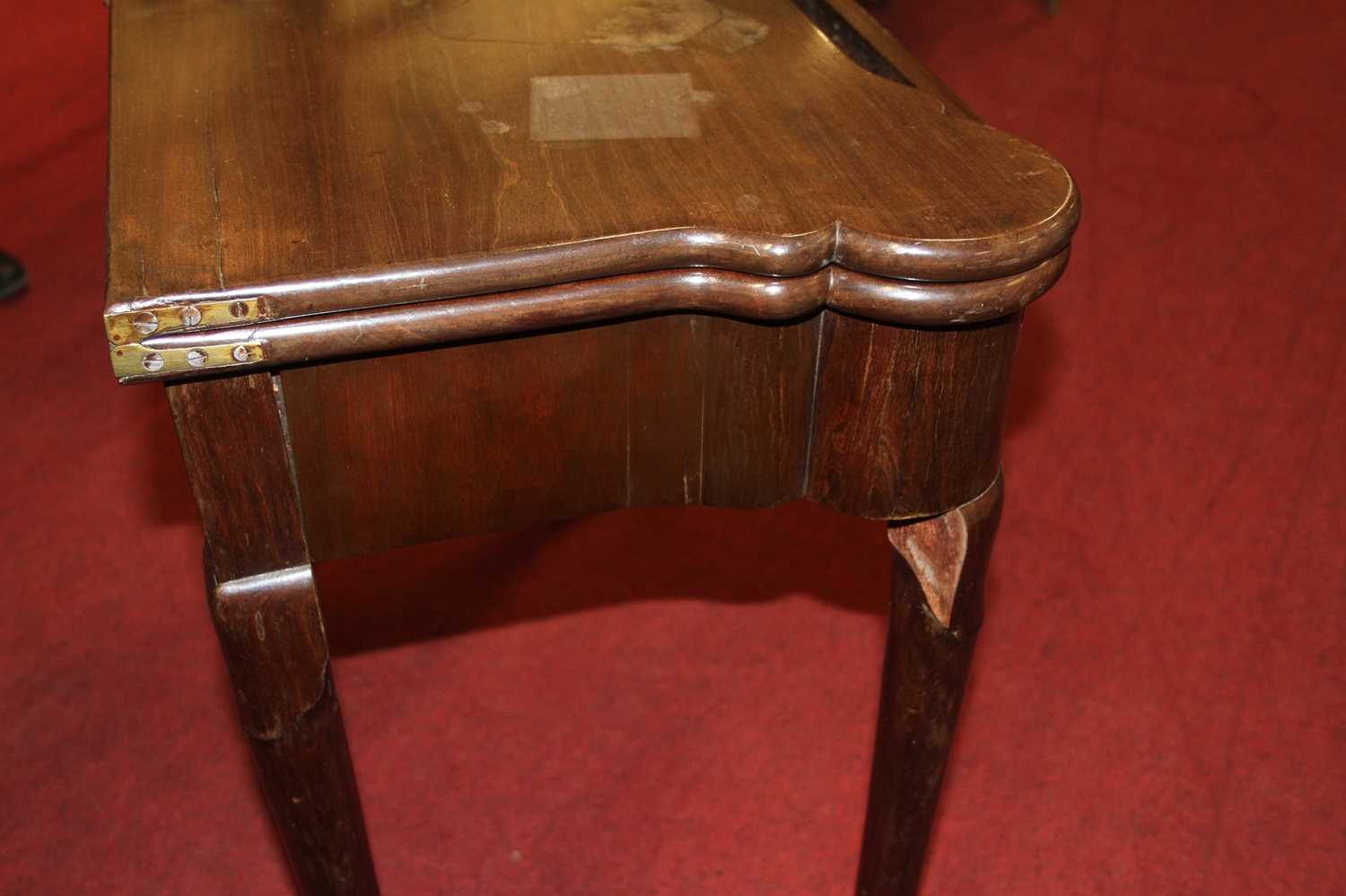 An early George III mahogany card table, the fold-over top with proud and dished corners, and - Image 9 of 14