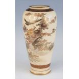 A Japanese Satsuma earthenware vase, Meiji period, gilt and enamel decorated with birds amongst