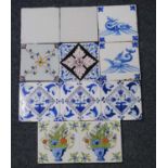 A collection of eleven various delftware tiles, 18th century and later, to include a pair of plain