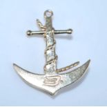 A yellow metal anchor brooch/pendant stamped Tiffany & Co, featuring three melee cut diamonds to the