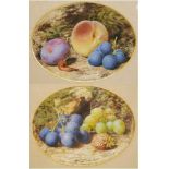 Late 19th century English school - Pair; Studies of fruit on a mossy bank, watercolours heightened