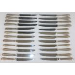 A collection of Queen Elizabeth II silver handled knives, comprising eight table and sixteen dessert