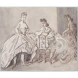 Constantin Guys (French 1802-1892) - Les Courtesans, grey-wash pen and brown ink on paper, 20 x