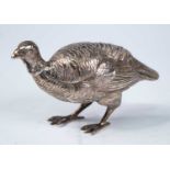 A late 19th century continental silver grouse, naturalistically decorated with chased feathers and