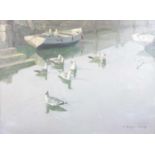 Vernon de Beauvoir Ward (1905-1985)- Harbour scene with ducks, oil on canvas, signed lower right, 45
