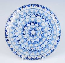 A Lambeth blue and white delftware colander, circa 1760, being geometrically decorated, dia.23cm