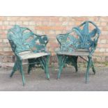 Attributed to Coalbrookdale, pair of Victorian heavy cast iron 'fern leaf' garden armchairs, each of