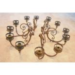 Attributed to George Gilbert Scott Jnr - a set of six Victorian brass twin branch candle sconces,