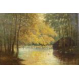 John Moore of Ipswich (1820-1902) - Autumn tints, Christchurch Park, oil on panel, signed lower