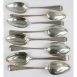 A collection of eight George III and later silver spoons, all in the Old English pattern with