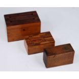 A Victorian pine table top correspondence box of rectangular form, the hinged lid with two slots for