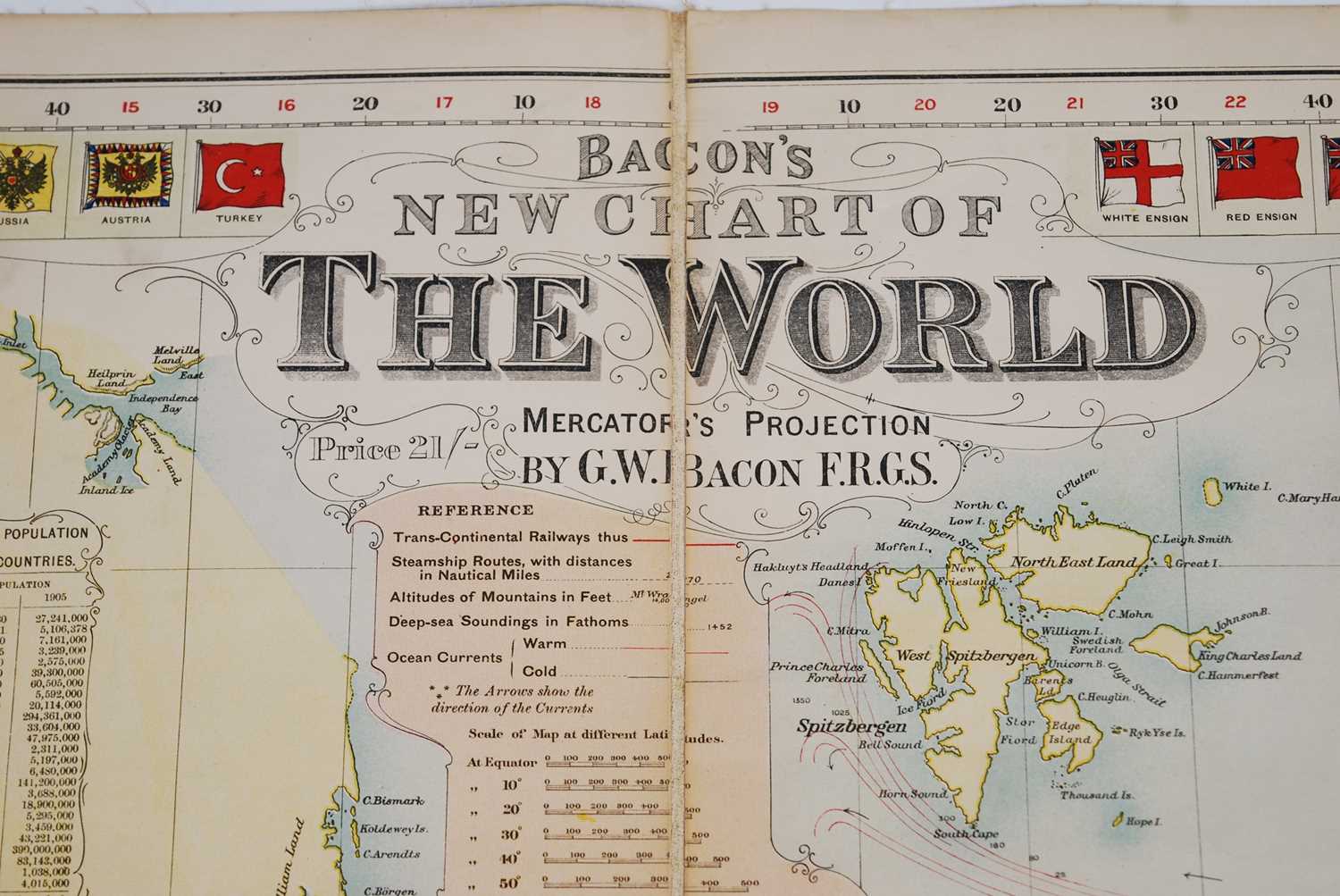 Bacon, G.W. F.R.G.S.: Bacons New Chart of the World Mergators Projection, a folding canvas backed - Image 2 of 8