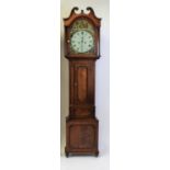 An early Victorian mahogany longcase clock, having a 13" painted arch dial, emblematic of the four