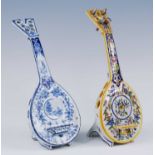 A French polychrome faience model of a mandolin, probably Desvres, 20th century, decorated with
