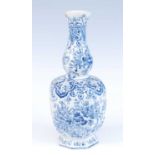 A Delft blue and white vase, circa 1770, of double gourd form, decorated with flowers, marked for