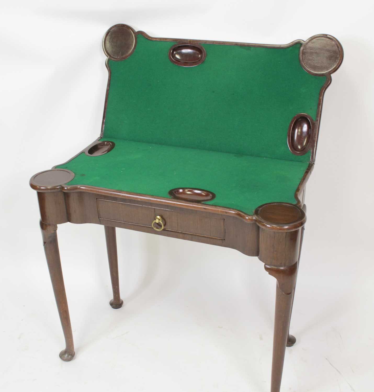 An early George III mahogany card table, the fold-over top with proud and dished corners, and - Image 3 of 14
