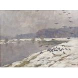 Wilhelm Nagel (1866-1945) - Winter on the Dee, oil on artist board, signed lower right, 37 x 49cm