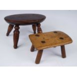 An early 19th century provincial elm small stool / candle stand, the rectangular top raised of