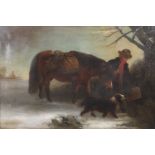Edward Robert Smythe (1810-1899)- Winter scene with boy and attendant dog leading a pony, oil on