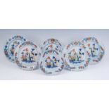 A set of five Lambeth polychrome delftware plates, attributed to Abigail Griffith, circa 1770,