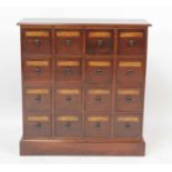 A mahogany chemist's chest, arranged as four flights of four drawers, each being annotated, w.77.