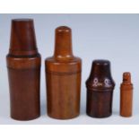 A 19th century yew-wood apothecary jar, the screw cover opening to reveal a glass decanter and