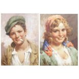 Antonio Vallone (XX)- Pair; Portrait studies of a boy and a girl, oils, signed lower left and