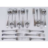 A collection of 19th century and later silver cutlery, comprising six dessert forks and spoons in