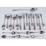 A harlequin collection of 19th century and later silver cutlery, comprising eight table forks in the