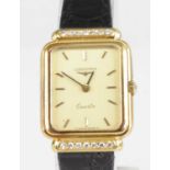 A Longines 18ct gold cased lady's dress watch, having a signed champagne dial with baton markers,