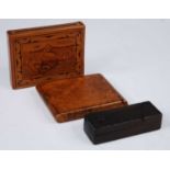 An early 20th century softwood visiting card case of rectangular form with sliding cover,