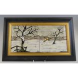 A Cobridge Stoneware framed plaque decorated with flying pheasant within a snowy landscape,