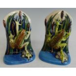 A pair of contemporary Moorcroft pottery Sheerwater Moon Frog models, each underglaze painted and