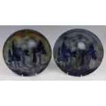 A pair of Cobridge Stoneware plates in the Witching Hour pattern, each underglaze painted, with