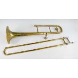 A Lafleur brass trombone, Imported by Boosey & Hawkes London, no.19041, in a fitted leather case.