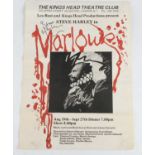 Steve Harley, a promotional poster for the production of Marlowe at The King's Head Theatre Club, in
