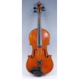 A Scottish violin, having a two-piece maple back and spruce top with ebony fingerboard and pegs,