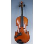 An early 20th century Continental violin, having a two piece maple back and spruce front with