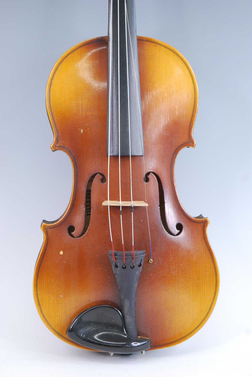 A mid-20th century viola, having a two piece back with spruce top, ebony finger board and pegs, - Image 2 of 6