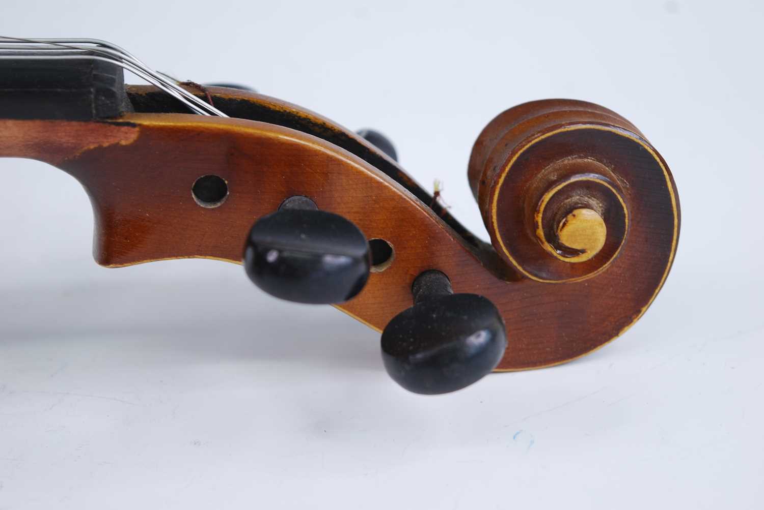 A mid-20th century viola, having a two piece back with spruce top, ebony finger board and pegs, - Image 4 of 6