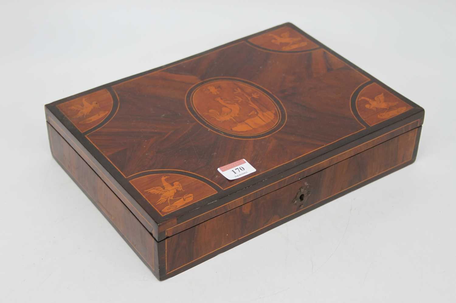 A 19th century rosewood, satinwood and boxwood inlaid work box, of typical rectangular form, the