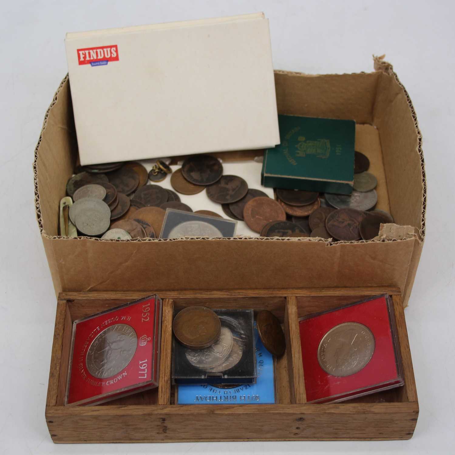 A collection of miscellaneous mainly English coins, to include Victoria young head pennies, boxed