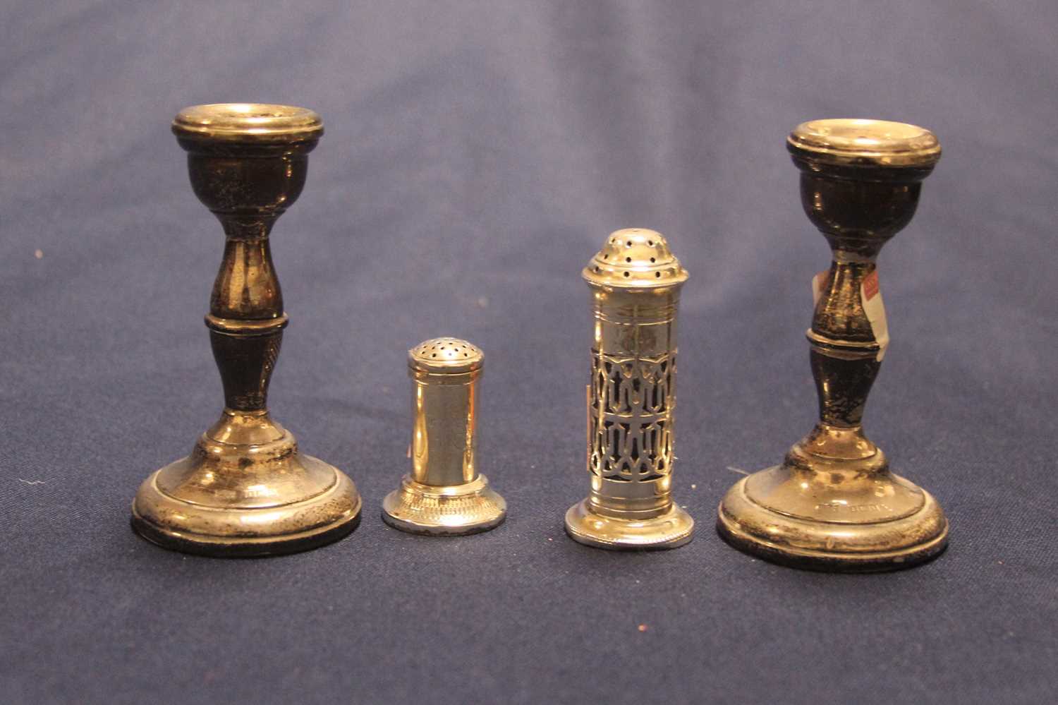A pair of Elizabeth II silver dwarf candlesticks, Birmingham, 197 (loaded), height 10cm, together - Image 2 of 2