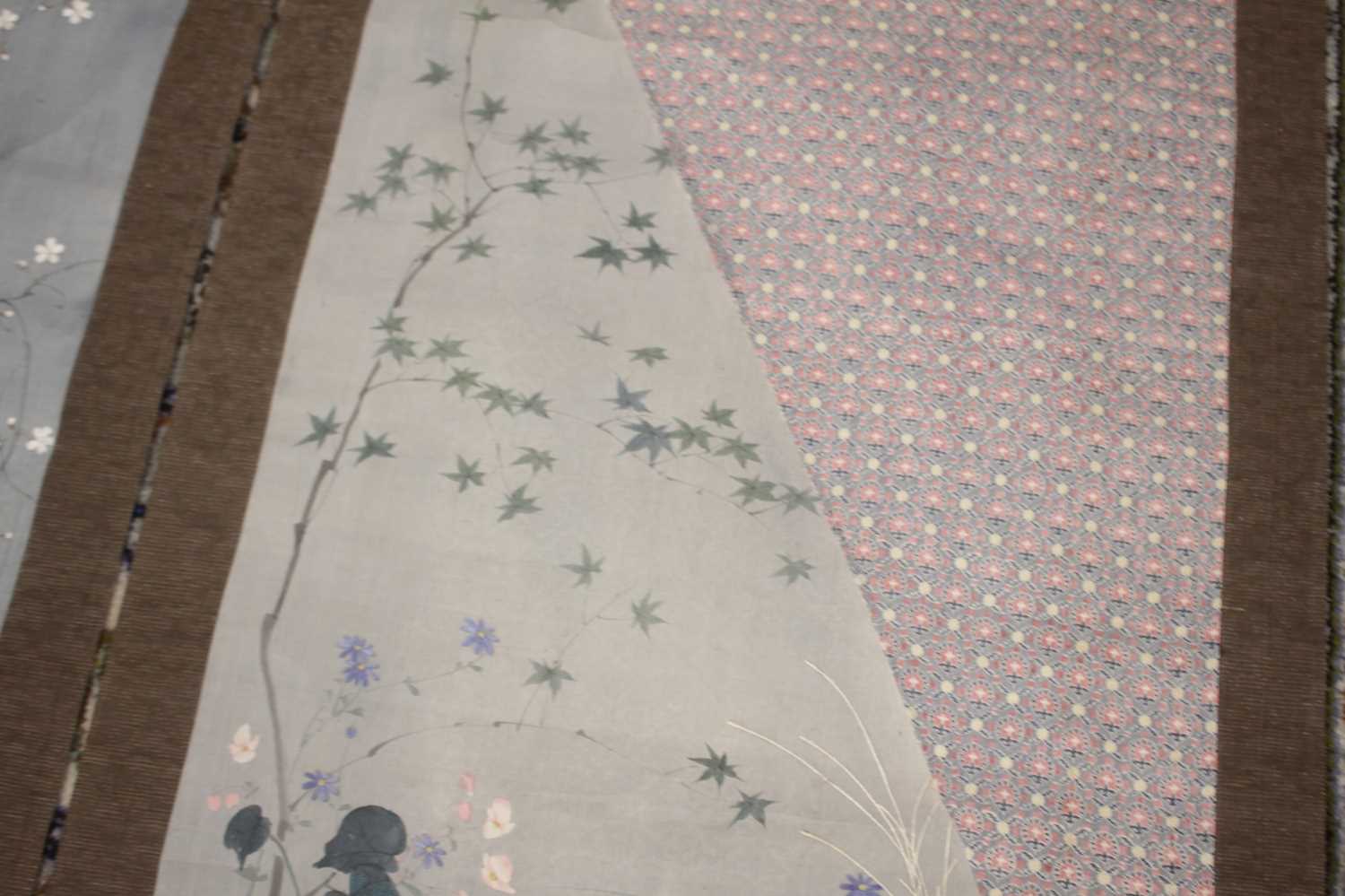 Late 19th century Japanese school – a pair of kakejiku (hanging scrolls) with embroidered - Image 5 of 6