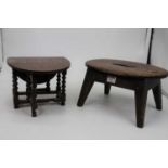 A 19th century provincial elm stool having an oval top on square cut tapered supports, 16cm,